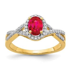 14k Yellow Gold Diamond and Red Ruby (July Birthstone) Oval Halo Ring (Size 7)